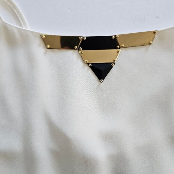 4G Gizia Grecian Style Floor Length Gold Embellished Ivory Evening Gown Dress 6 - Picture 7 of 8